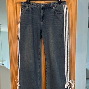 Stylish Blue Jeans with White Stripes